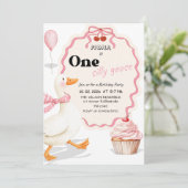 Sweet ONE Silly Goose Baby Girl 1st Birthday Party 招待状 (スタンド正面)