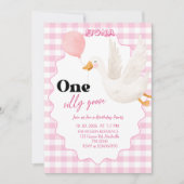 Sweet ONE Silly Goose Baby Girl 1st Birthday Party 招待状 (正面)
