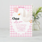 Sweet ONE Silly Goose Baby Girl 1st Birthday Party 招待状 (スタンド正面)