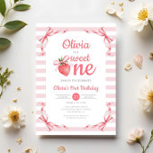 Sweet One Strawberry Girl 1st Birthday 招待状
