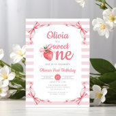 Sweet One Strawberry Girl 1st Birthday 招待状