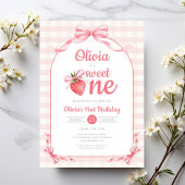 Sweet One Strawberry Girl 1st Birthday 招待状