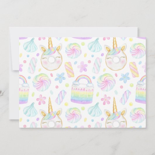 Sweet One Unicorn Sweets写真1歳 招待状 (裏面)