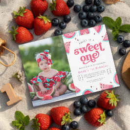Sweet One Watermelon Girls Photo 1st Birthday 招待状