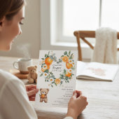 Sweet Orange Daisy Bear Baby Shower Invitation 招待状