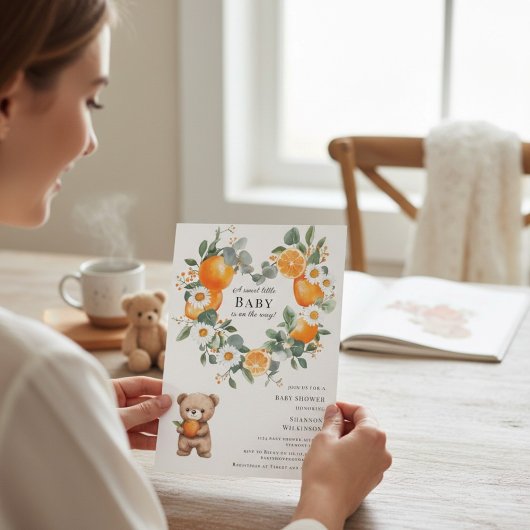 Sweet Orange Daisy Bear Baby Shower Invitation 招待状