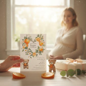 Sweet Orange Daisy Bear Baby Shower Invitation 招待状