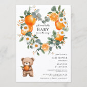 Sweet Orange Daisy Bear Baby Shower Invitation 招待状 (正面)