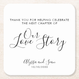 Sweet Our Love Storyウェディングレセプション スクエアペーパーコースター