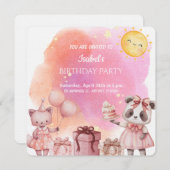 Sweet Pastel Animal Birthday Party Invitation 招待状 (正面/裏面)
