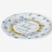 Sweet pastel blue flower gold boho boy baby plates ペーパープレート (アングル)