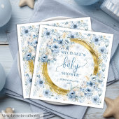 Sweet pastel blue flowers gold baby shower napkins