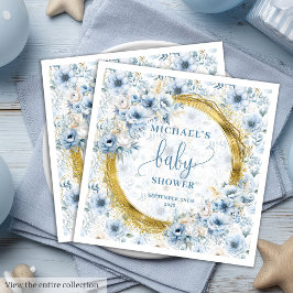 Sweet pastel blue flowers gold baby shower napkins