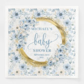 Sweet pastel blue flowers gold baby shower napkins (正面)