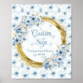 Sweet pastel blue flowers gold boho custom sign ポスター (正面)