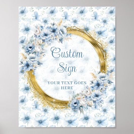Sweet pastel blue flowers gold boho custom sign ポスター (正面)
