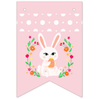 Sweet Pastel Bunny & Floral Wreath Easter Bunting バンティングフラッグ