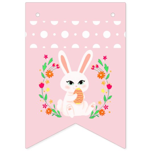Sweet Pastel Bunny & Floral Wreath Easter Bunting バンティングフラッグ (第1の旗)
