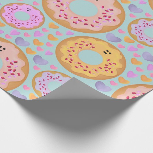 Sweet Pastel Donuts and Hearts Pattern ラッピングペーパー (角)