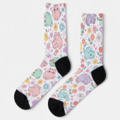 Sweet Pastel Kawaii Cat and Spring Floral Pattern  ソックス (左)