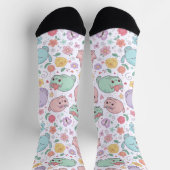 Sweet Pastel Kawaii Cat and Spring Floral Pattern  ソックス (上部)