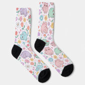 Sweet Pastel Kawaii Cat and Spring Floral Pattern  ソックス (右)
