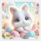 Sweet Pastel Kawaii Kitten Easter Eggs スクエアシール (正面)