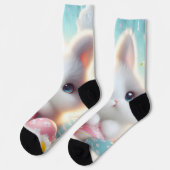 Sweet Pastel Kawaii Kitten Easter Eggs ソックス (左)