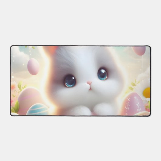 Sweet Pastel Kawaii Kitten Easter Eggs デスクマット (正面)
