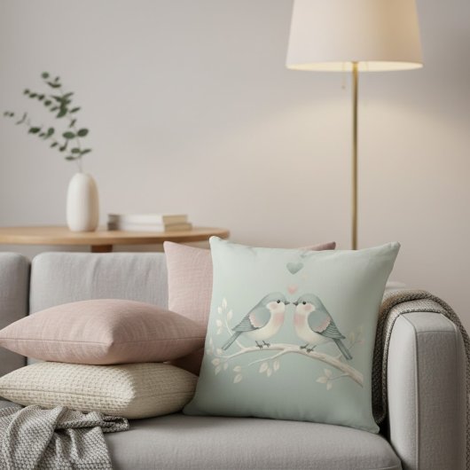 Sweet Pastel Love Birds: Whimsical Valentine Illus クッション