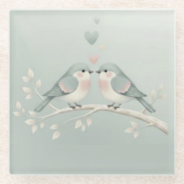 Sweet Pastel Love Birds: Whimsical Valentine’s Day ガラスコースター