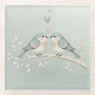 Sweet Pastel Love Birds: Whimsical Valentine’s Day ガラスコースター