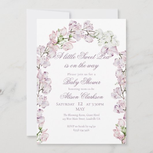 Sweet Pea flower arch Baby brunch elegant lavender 招待状 (正面)
