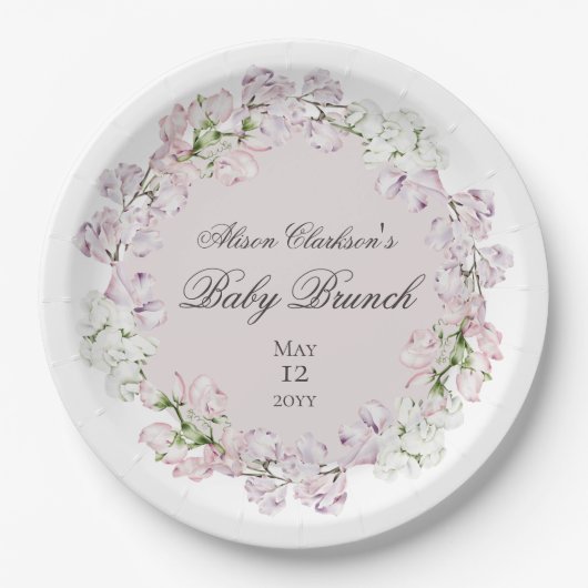 Sweet Pea flower Baby brunch elegant Round  ペーパープレート (正面)