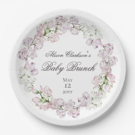 Sweet Pea flower Baby brunch elegant Round  ペーパープレート