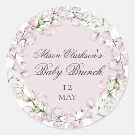Sweet Pea flower Baby brunch elegant Round  ラウンドシール