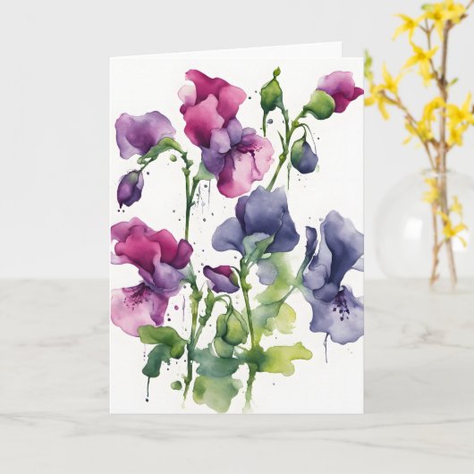 Sweet Pea - Watercolor flowers カード (黄色い花)