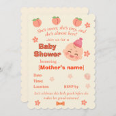 Sweet Peach Baby Shower Invite for Baby Girl 招待状 (正面/裏面)