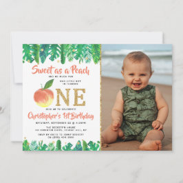 Sweet Peach Boys 1st Birthday Photo 招待状