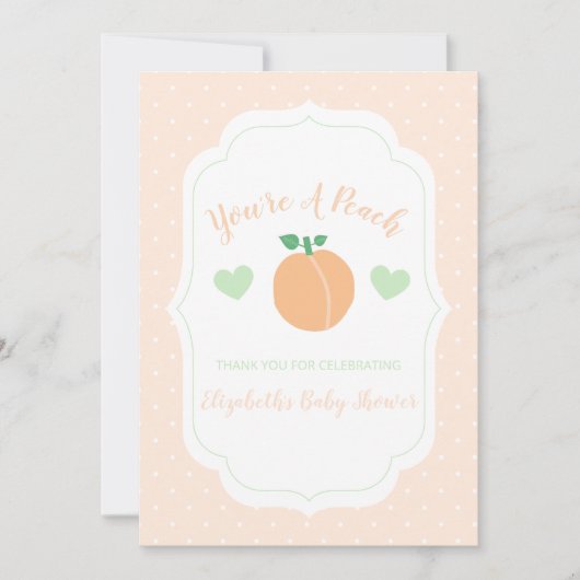 Sweet Peach Elegant Baby Shower サンキューカード (正面)