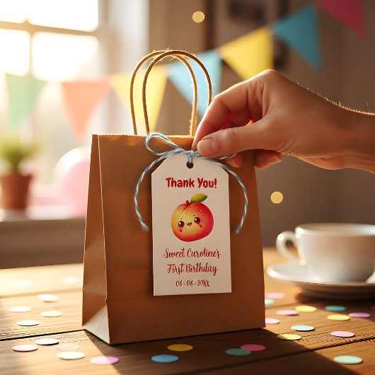 Sweet Peach First Birthday Thank You ギフトタグ