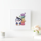 Sweet Penguin Macaron Stack スクエア壁時計 (ホーム)