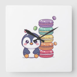 Sweet Penguin Macaron Stack スクエア壁時計