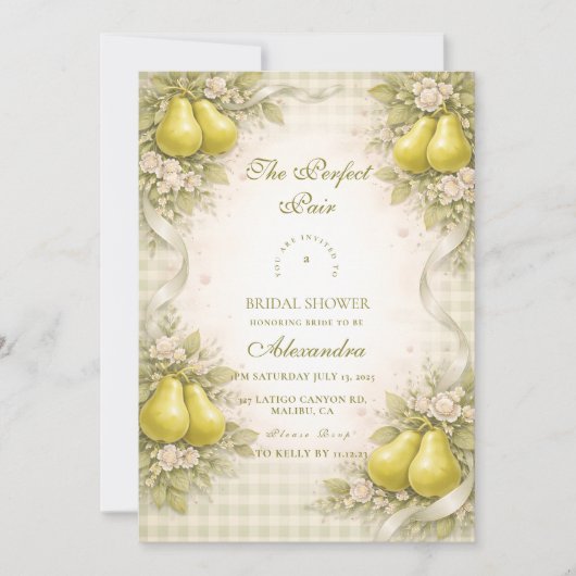 Sweet Perfect Pair Pear Bridal Shower 招待状 (正面)
