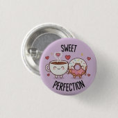 Sweet Perfection Kawaii Coffee & Donut Pin Button 缶バッジ (正面&裏面)