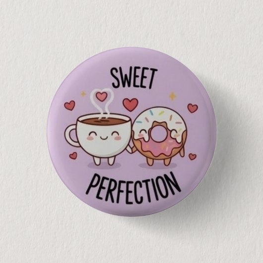 Sweet Perfection Kawaii Coffee & Donut Pin Button 缶バッジ (正面)