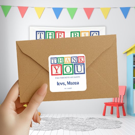 Sweet Personalized Primary Blocks Thank You スクエアシール
