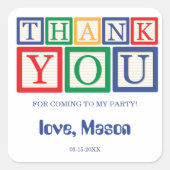 Sweet Personalized Primary Blocks Thank You スクエアシール (正面)