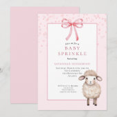 Sweet Pink Baby Sprinkle with Bow & Cute Lamb 招待状 (正面/裏面)