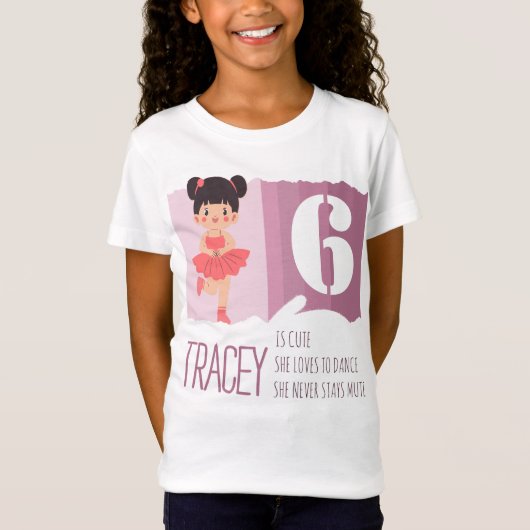 Sweet Pink Ballet 6th Birthday Girl Design Rhyme Tシャツ (正面)